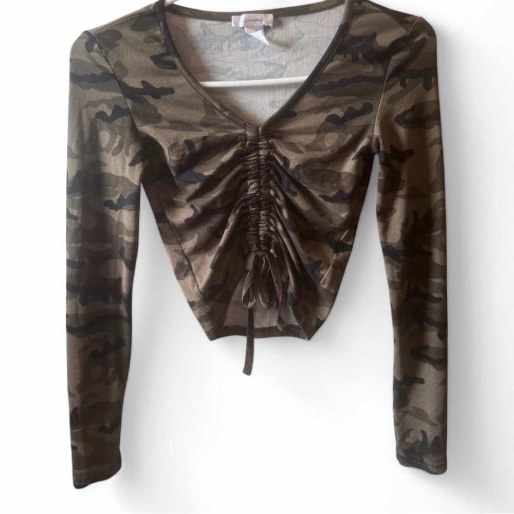 Green and brown camo long sleeve top